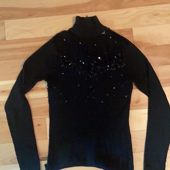 Black sparkly mock neck sweater with sheer beaded panel - Picture 5 of 9